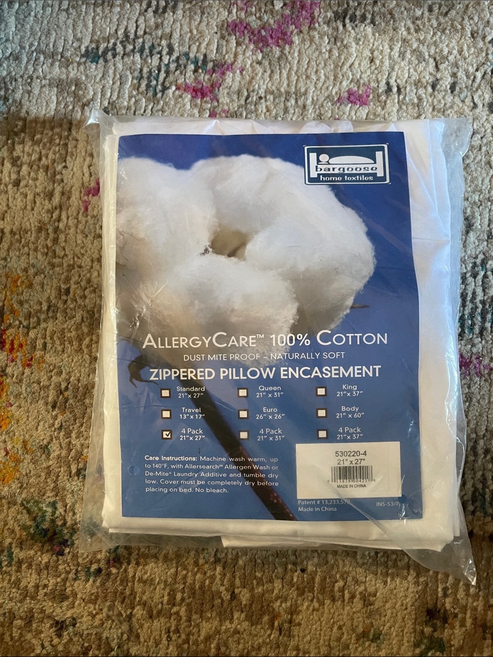 Bargoose AllergyCare 100% Cotton Zippered Pillow Encasement - White